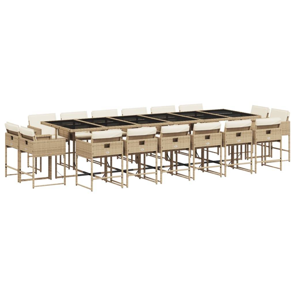 vidaXL 17-tlg. Garten-Essgruppe mit Kissen Beige Poly Rattan