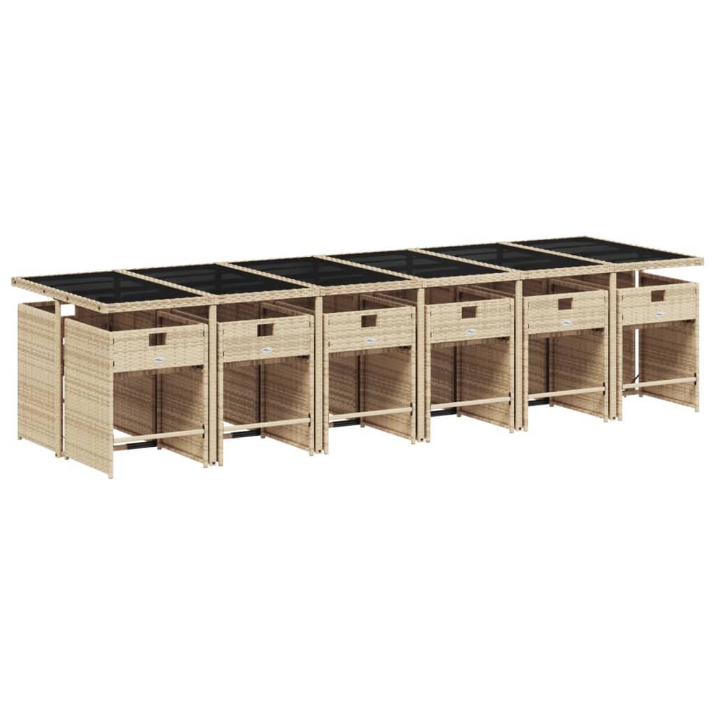 vidaXL 13-tlg. Garten-Essgruppe mit Kissen Beigemischung Poly Rattan