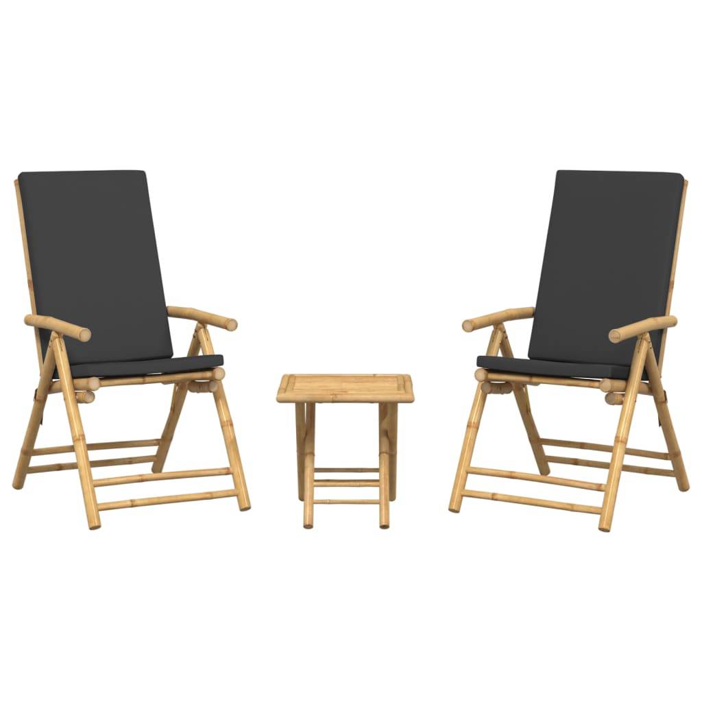 vidaXL 3-tlg. Bistro-Set Klappbar mit Dunkelgrauen Kissen Bambus