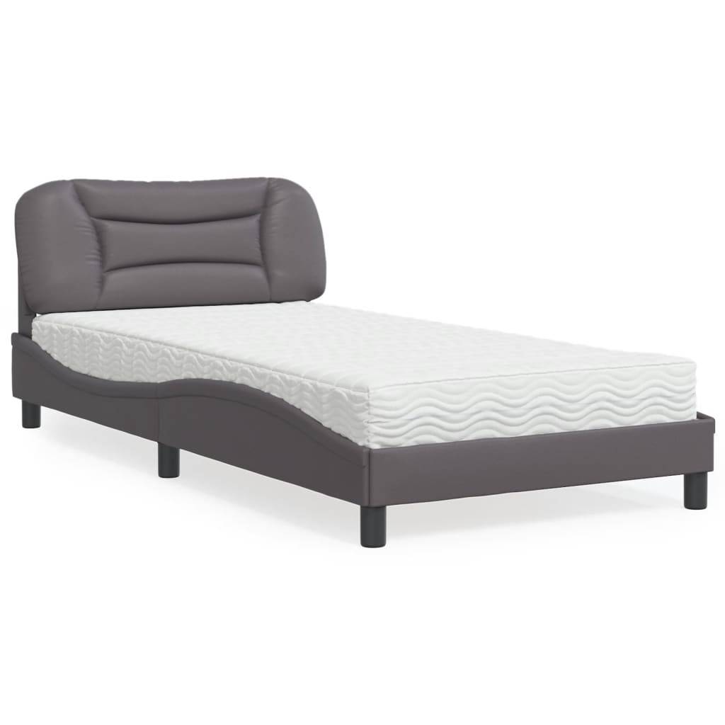 vidaXL Bett mit Matratze "Hvar" Grau 100x200 cm Kunstleder