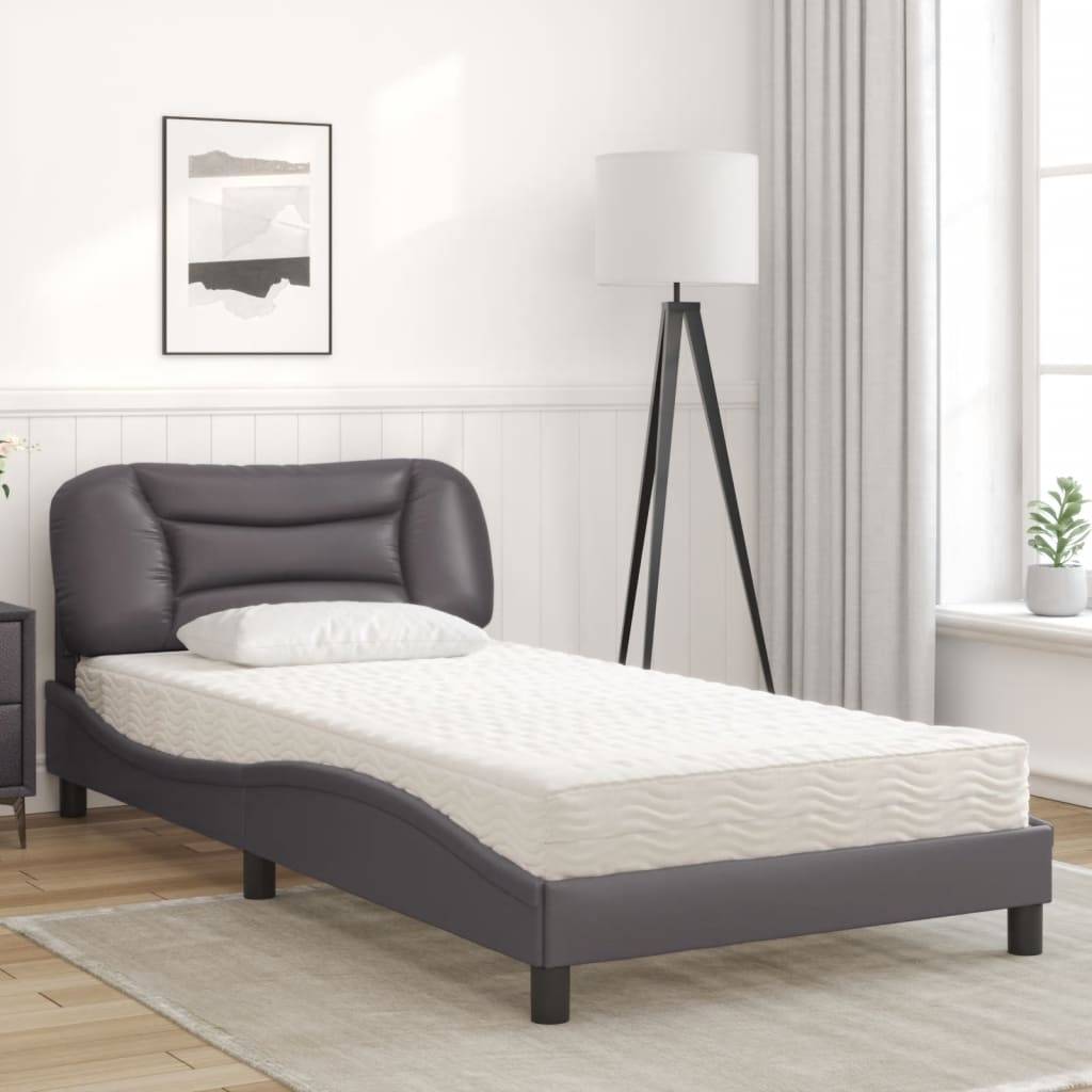 vidaXL Bett mit Matratze "Hvar" Grau 100x200 cm Kunstleder