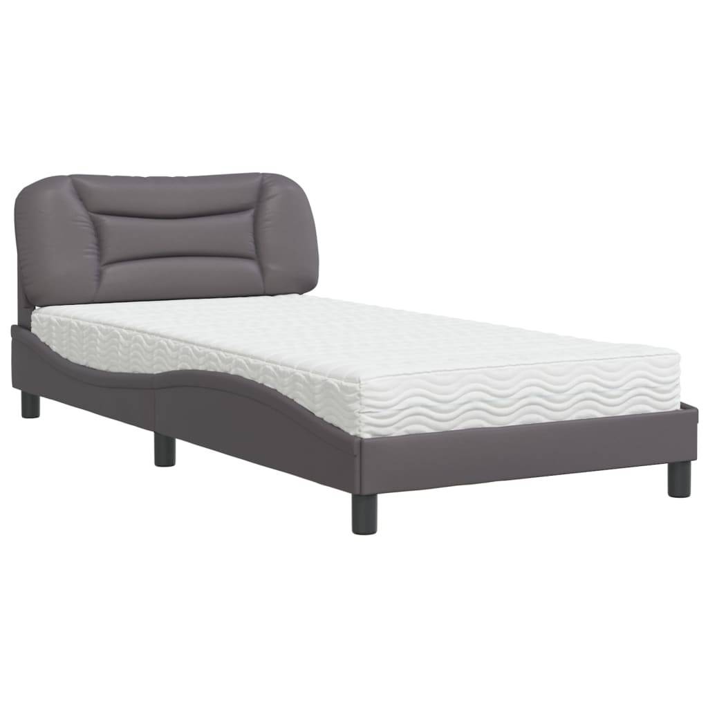 vidaXL Bett mit Matratze "Hvar" Grau 100x200 cm Kunstleder