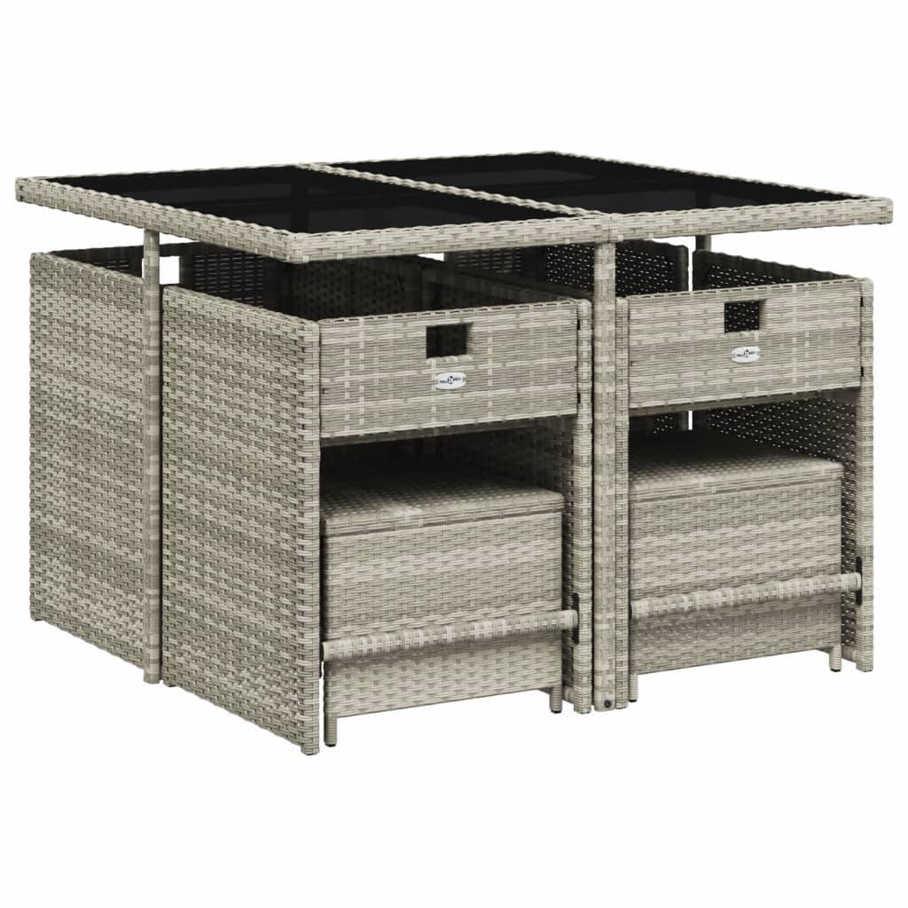 vidaXL 9-tlg. Garten-Essgruppe mit Kissen Hellgrau Poly Rattan