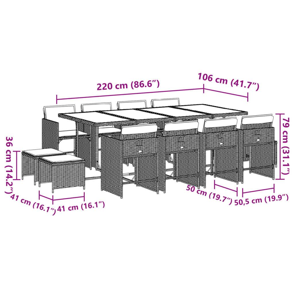 vidaXL 13-tlg. Garten-Essgruppe mit Kissen Grau Poly Rattan