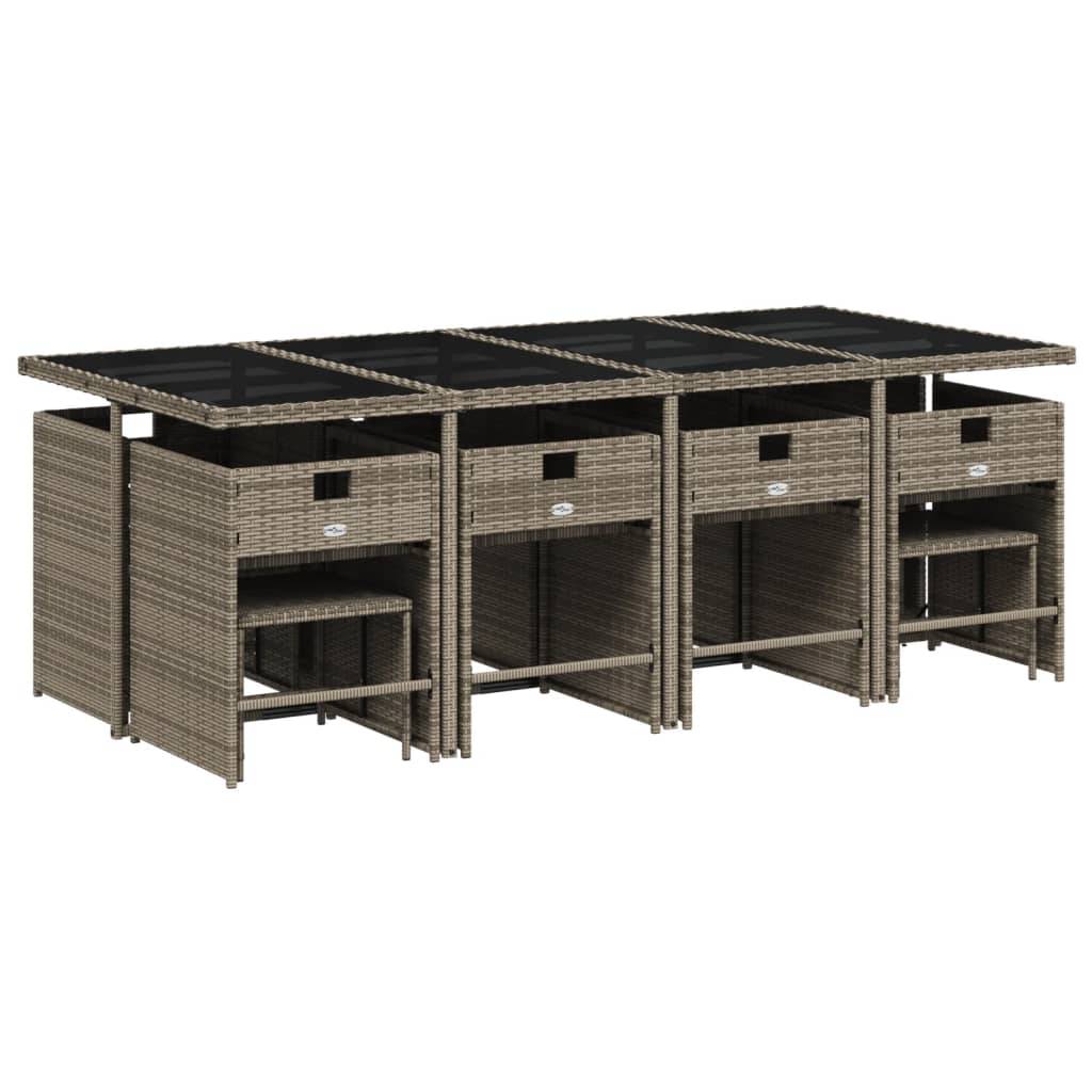 vidaXL 13-tlg. Garten-Essgruppe mit Kissen Grau Poly Rattan