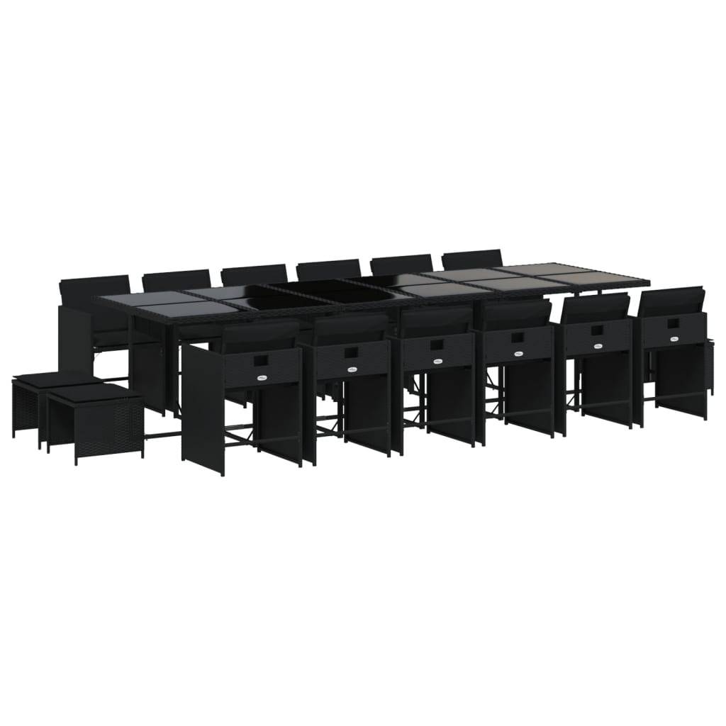 vidaXL 17-tlg. Garten-Essgruppe mit Kissen Schwarz Poly Rattan