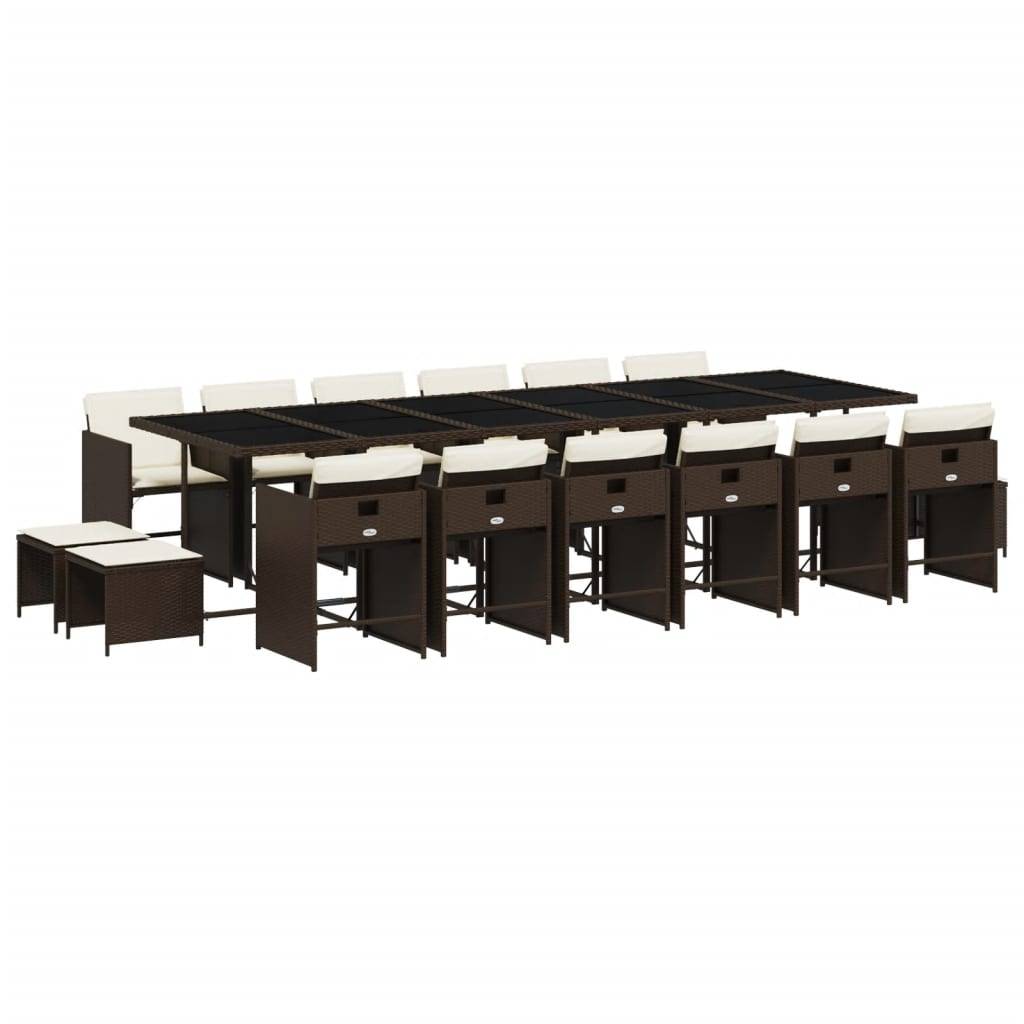 vidaXL 17-tlg. Garten-Essgruppe mit Kissen Braun Poly Rattan