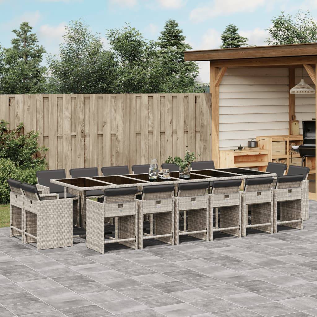 vidaXL 17-tlg. Garten-Essgruppe mit Kissen Hellgrau Poly Rattan