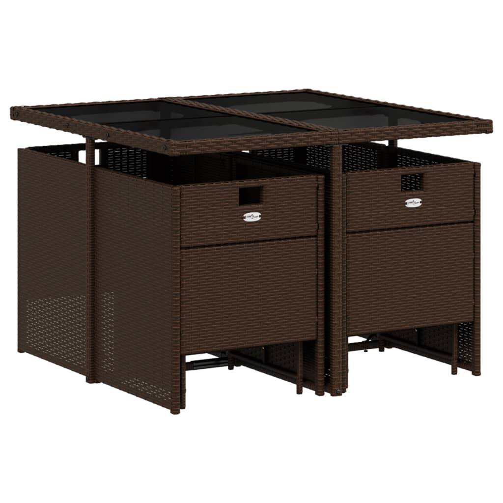 vidaXL 9-tlg. Garten-Essgruppe mit Kissen Braun Poly Rattan