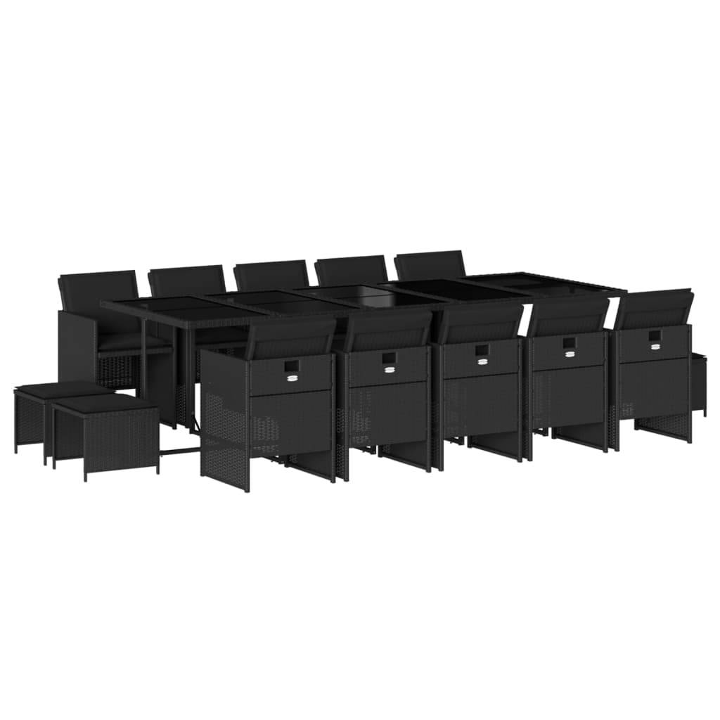 vidaXL 15-tlg. Garten-Essgruppe mit Kissen Schwarz Poly Rattan