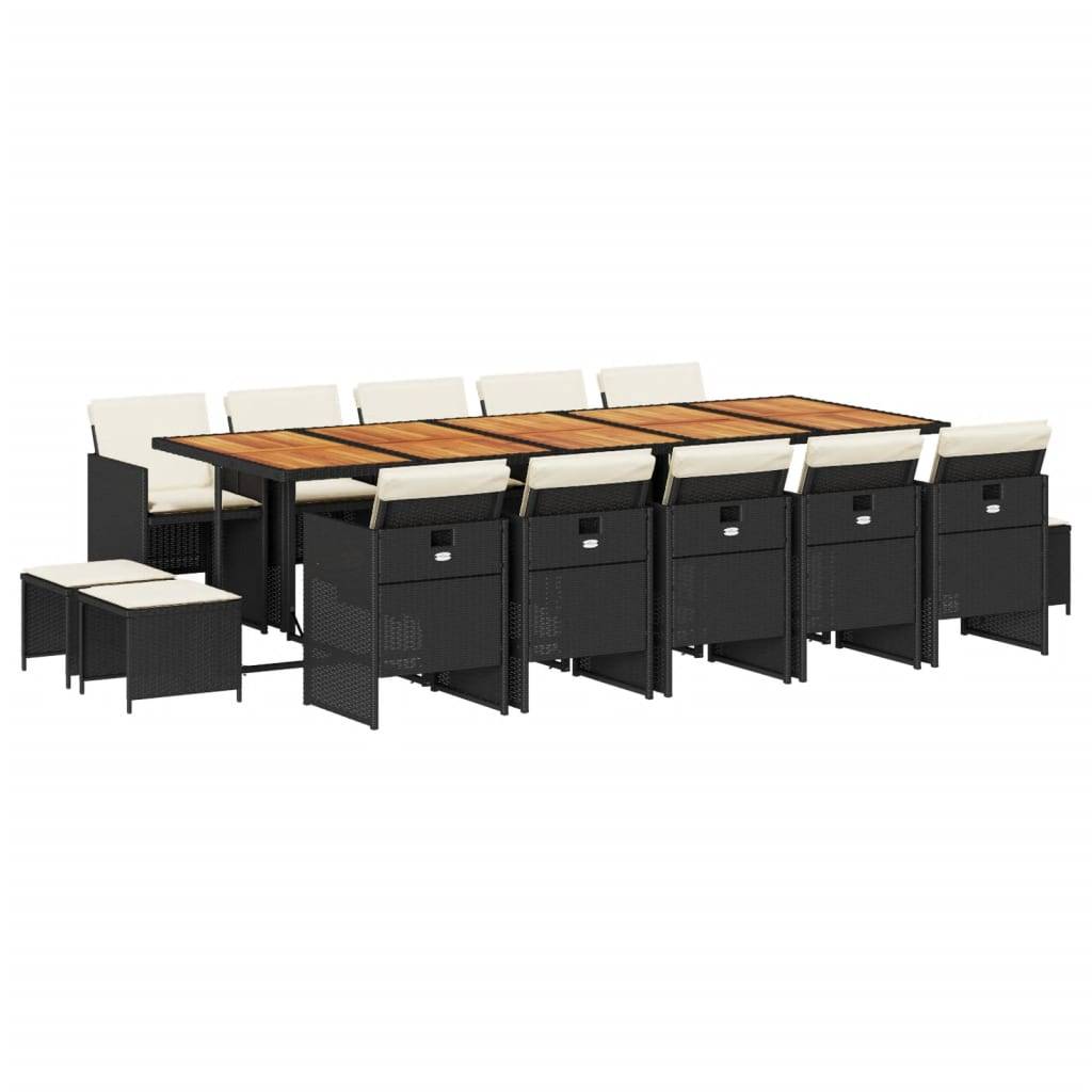 vidaXL 15-tlg. Garten-Essgruppe mit Kissen Schwarz Poly Rattan