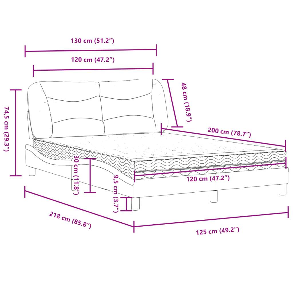 vidaXL Bett mit Matratze "Hvar" Blau 120x200 cm Stoff