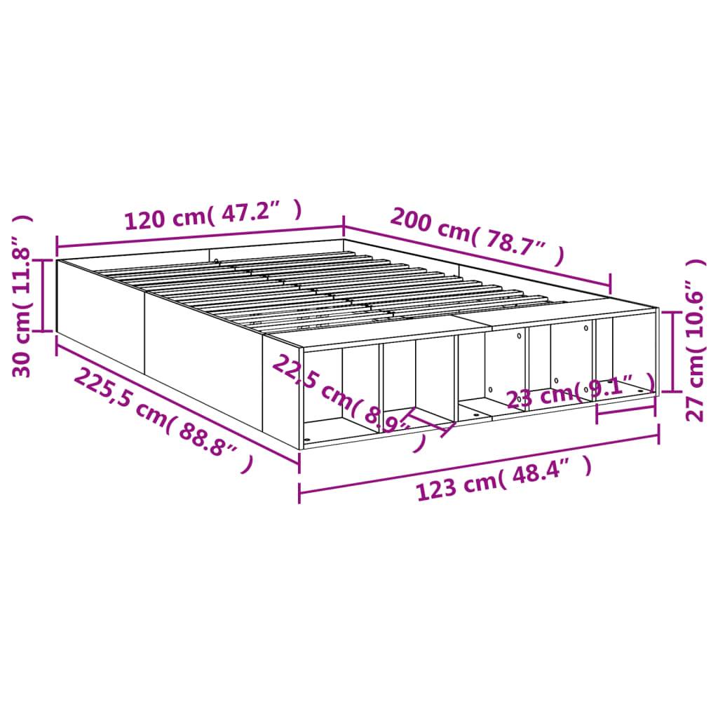 vidaXL Bettgestell Grau Sonoma 120x200 cm Holzwerkstoff