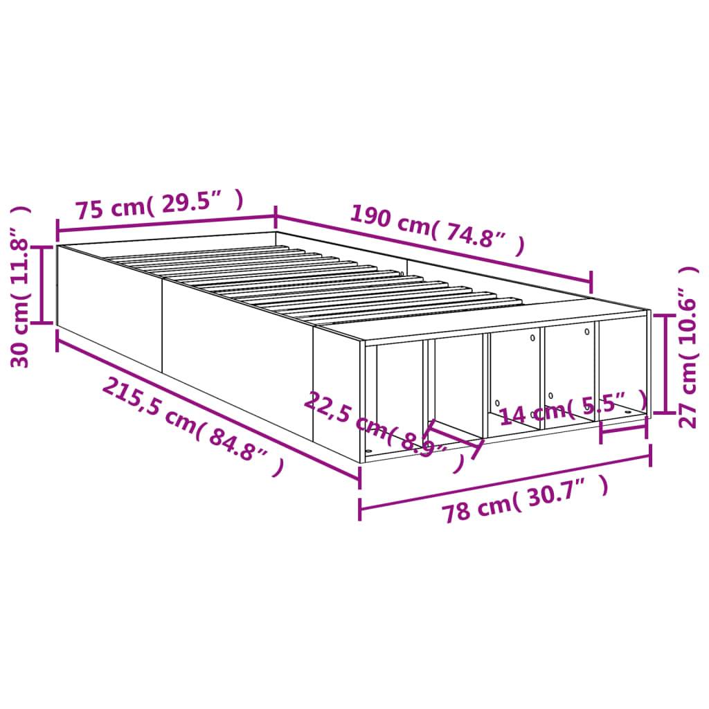 vidaXL Bettgestell Räuchereiche 75x190 cm Holzwerkstoff