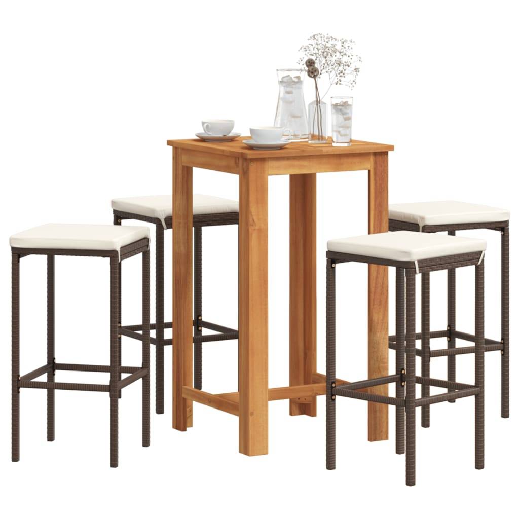 vidaXL 5-tlg. Gartenbar-Set Braun Massivholz Akazie und Poly Rattan