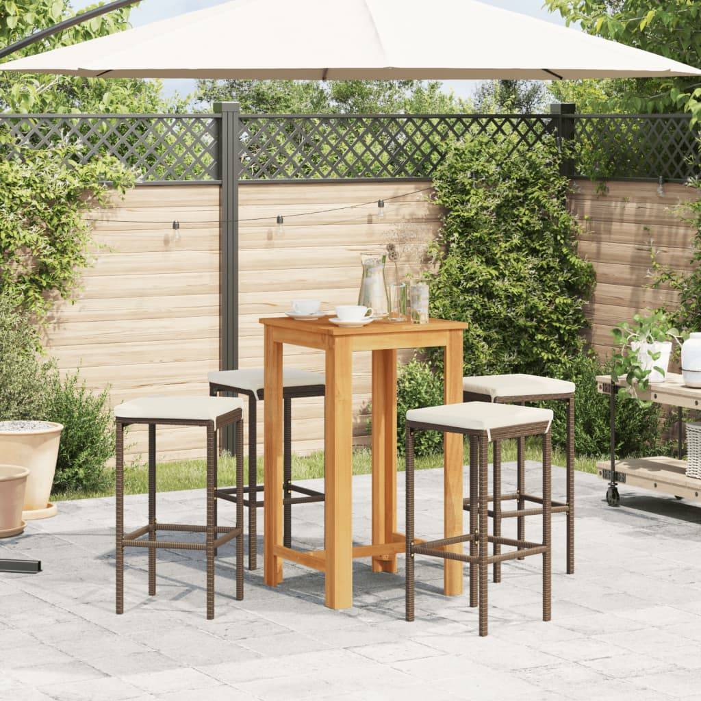 vidaXL 5-tlg. Gartenbar-Set Braun Massivholz Akazie und Poly Rattan