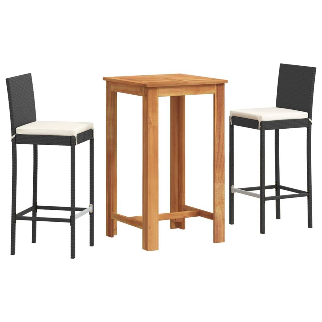 vidaXL 3-tlg. Gartenbar-Set Schwarz Massivholz Akazie und Poly Rattan