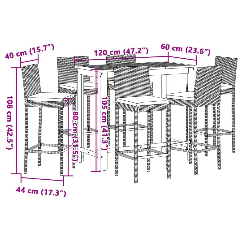 vidaXL 7-tlg. Gartenbar-Set Grau Massivholz Akazie und Poly Rattan