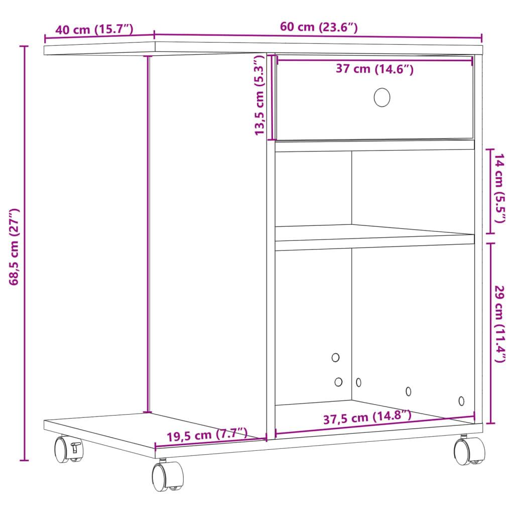 vidaXL Druckerständer mit Rollen Grau Sonoma 60x40x68,5 cm