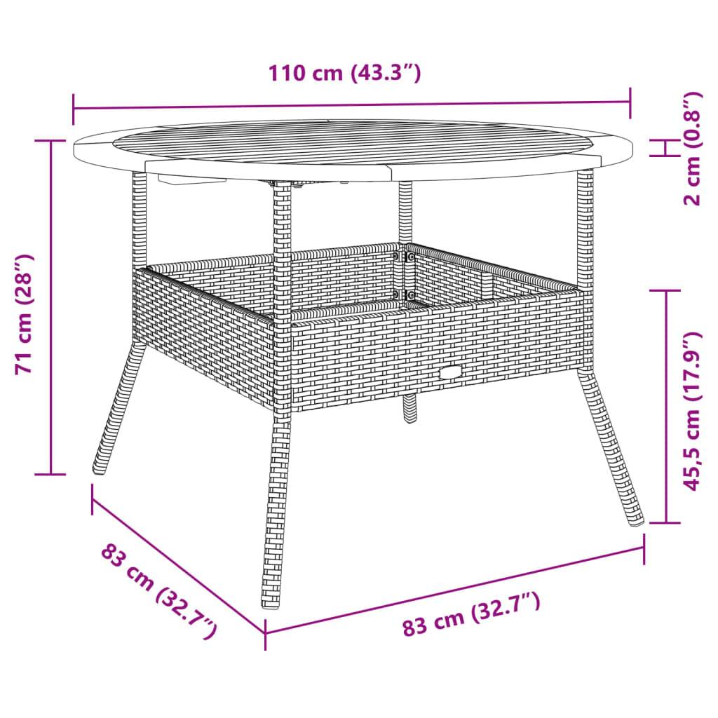vidaXL Gartentisch mit Holzplatte Schwarz Ø110x71 cm Poly Rattan