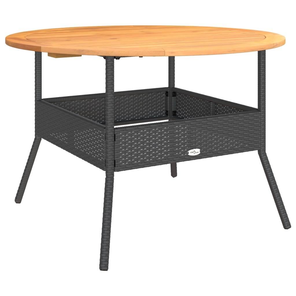 vidaXL Gartentisch mit Holzplatte Schwarz Ø110x71 cm Poly Rattan
