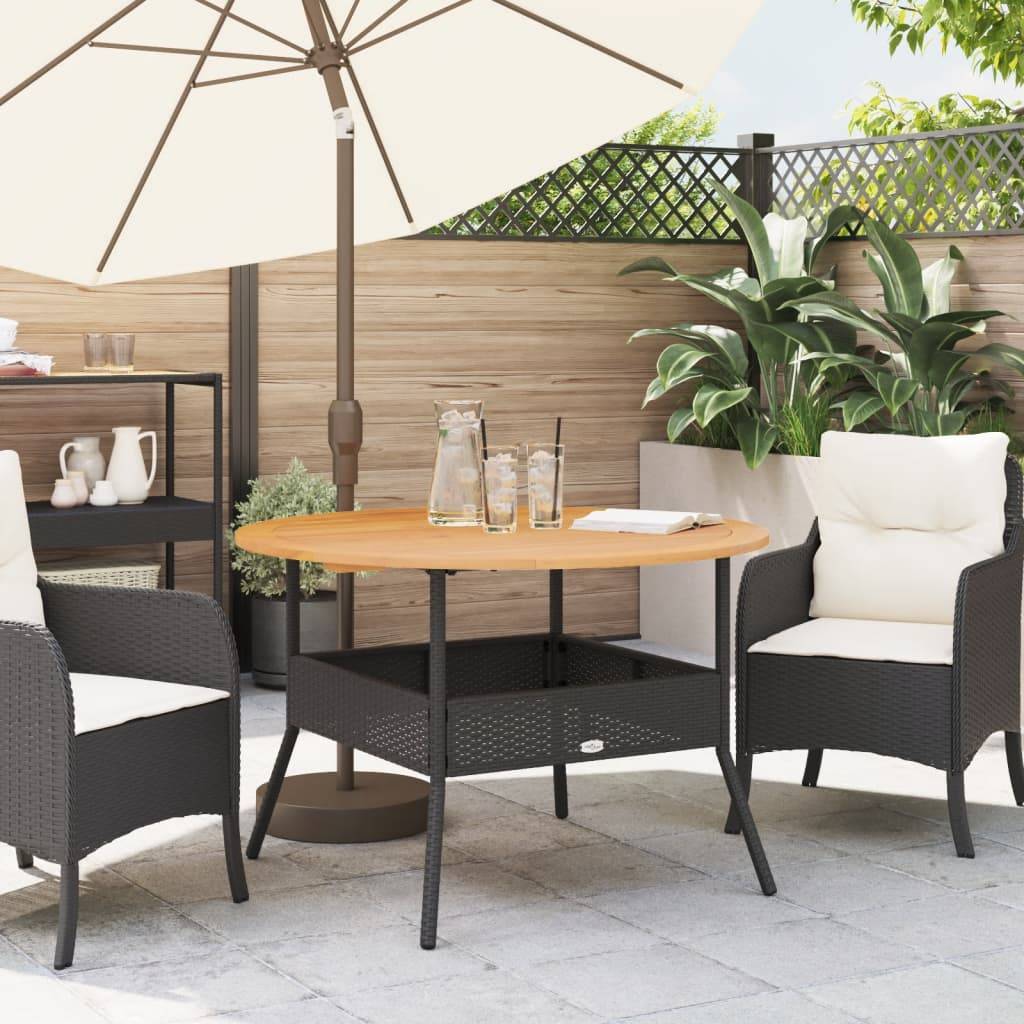 vidaXL Gartentisch mit Holzplatte Schwarz Ø110x71 cm Poly Rattan