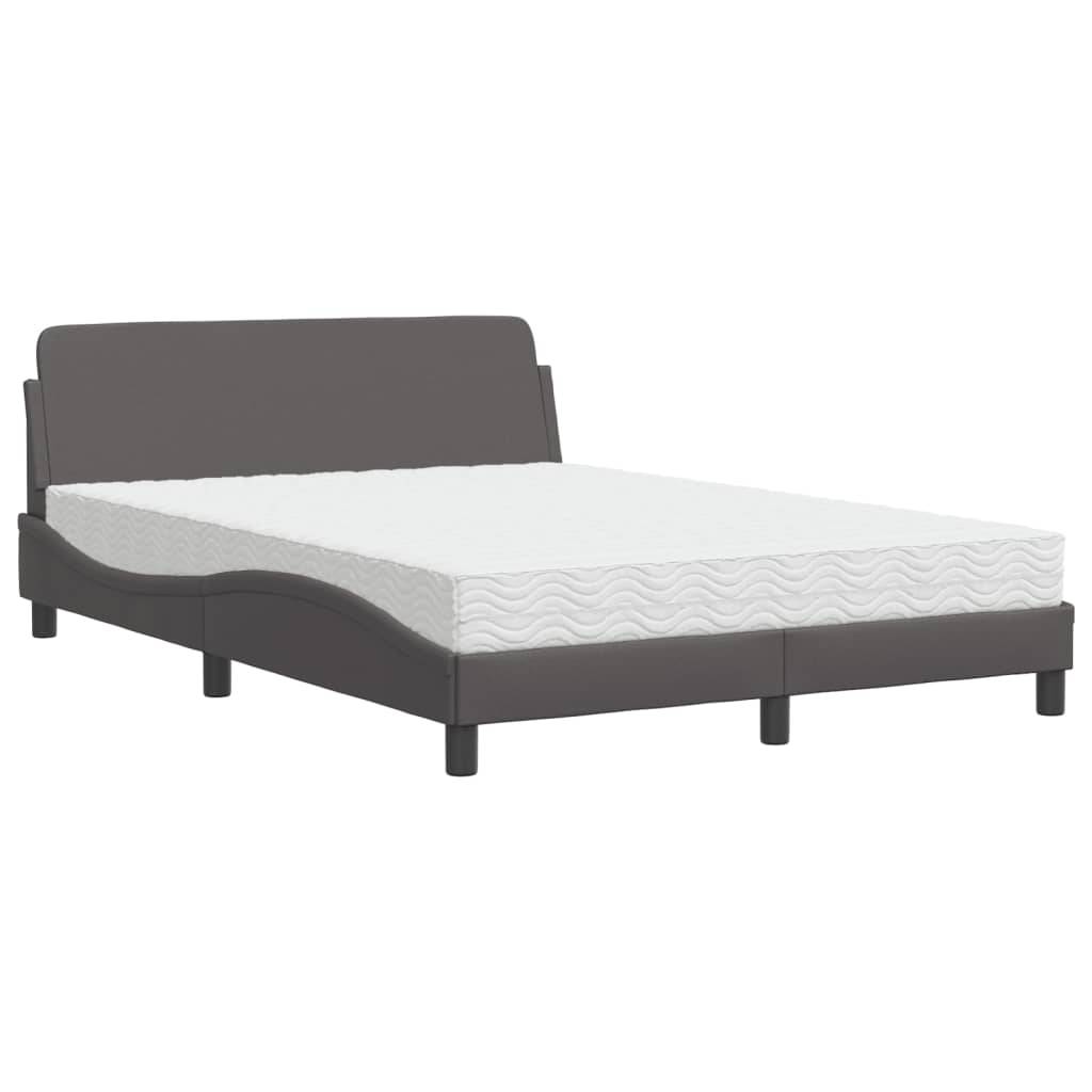 vidaXL Bett mit Matratze Grau 140x190 cm Kunstleder