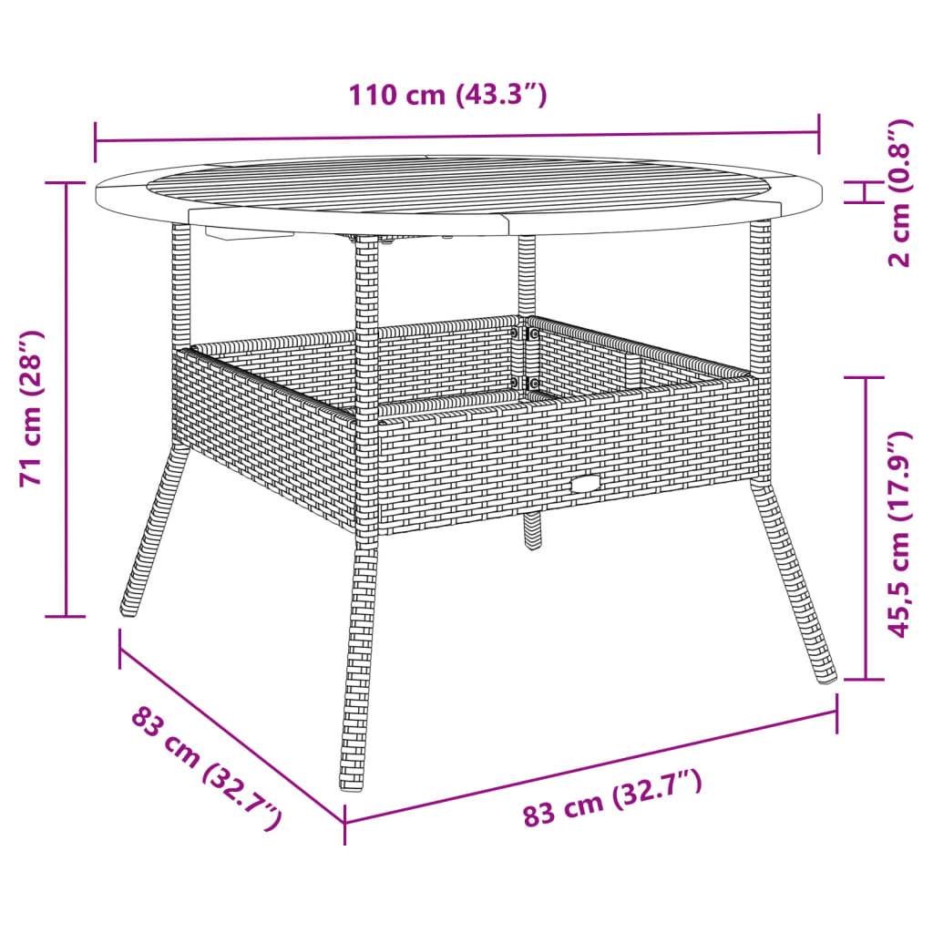 vidaXL Gartentisch mit Holzplatte Grau Ø110x71 cm Poly Rattan