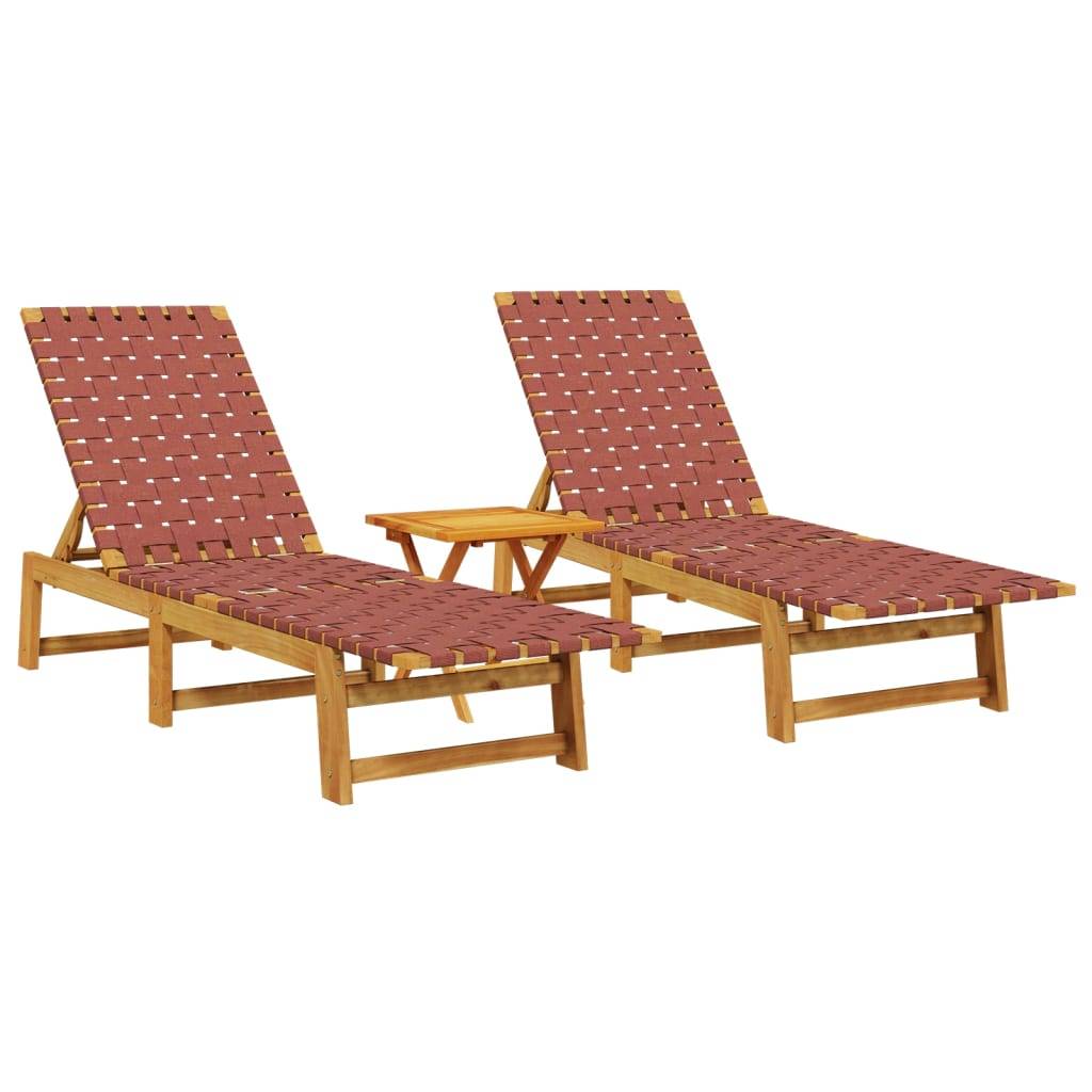 vidaXL Sonnenliegen 2 Stk. mit Tisch Rot Massivholz Akazie