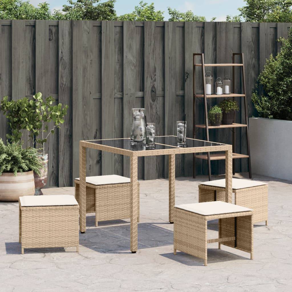 vidaXL Gartenhocker mit Kissen 4 Stk. Beige 40x40x35 cm Poly Rattan
