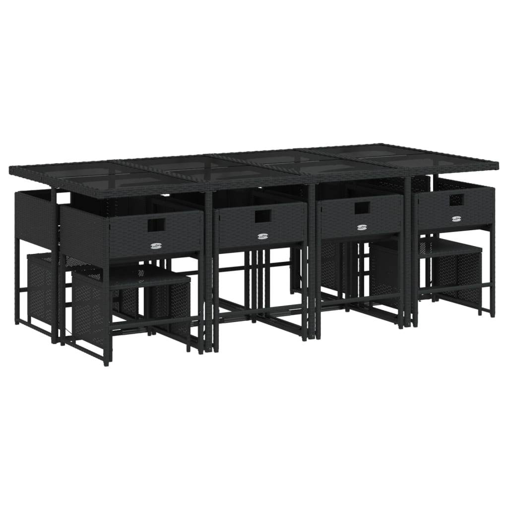 vidaXL 13-tlg. Garten-Essgruppe mit Kissen Schwarz Poly Rattan