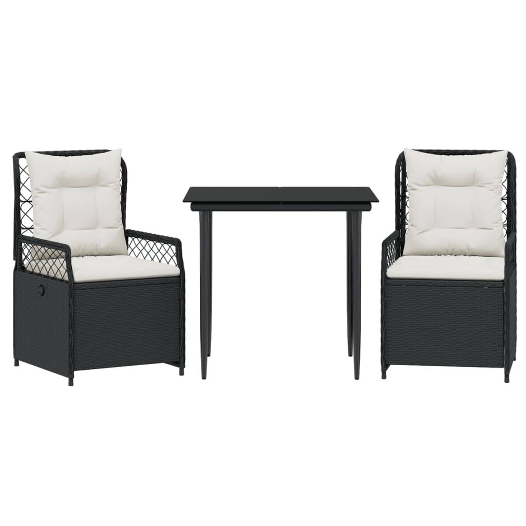 vidaXL 3-tlg. Garten-Essgruppe mit Kissen Schwarz Poly Rattan