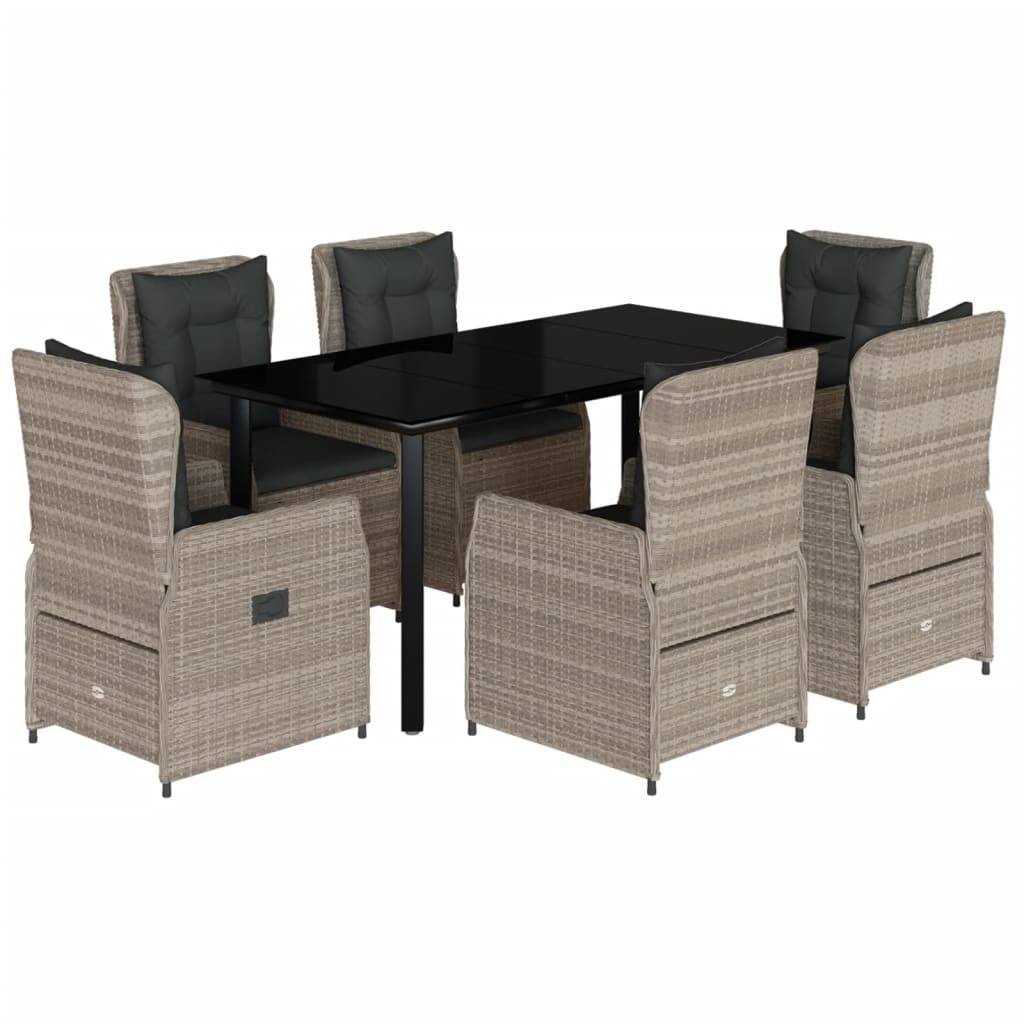 vidaXL 7-tlg. Garten-Essgruppe mit Kissen Hellgrau Poly Rattan