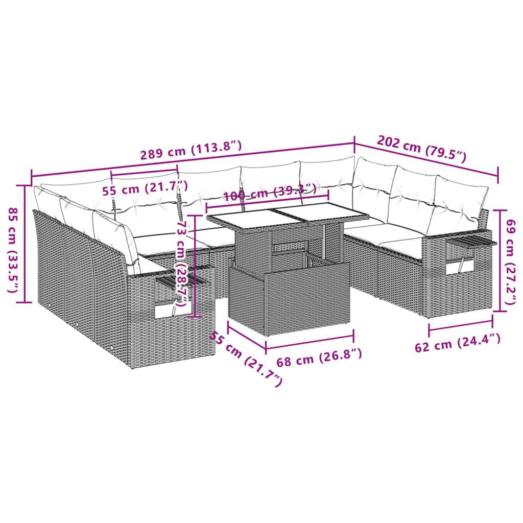 vidaXL 10-tlg. Garten-Sofagarnitur mit Kissen Schwarz Poly Rattan