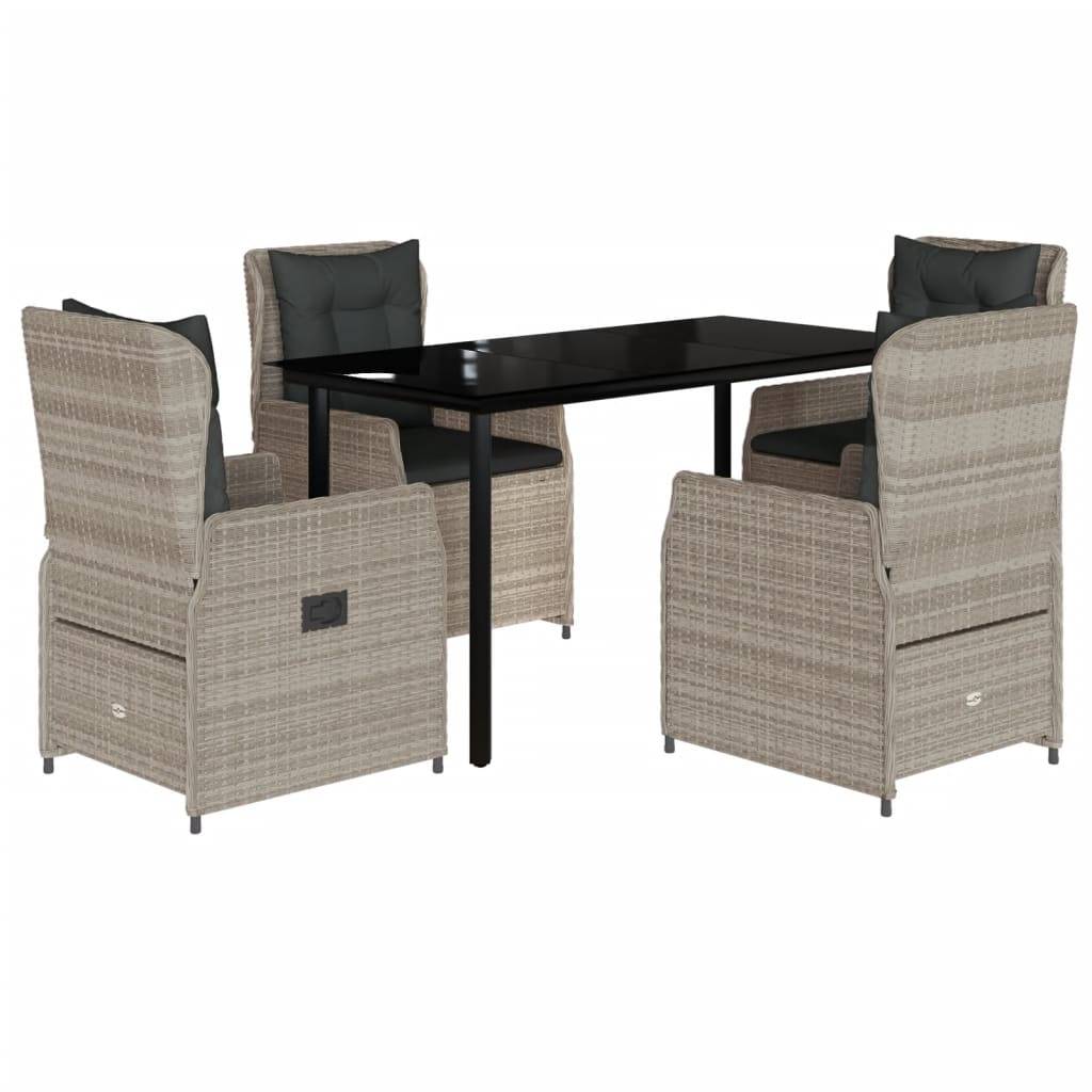 vidaXL 5-tlg. Garten-Essgruppe mit Kissen Hellgrau Poly Rattan