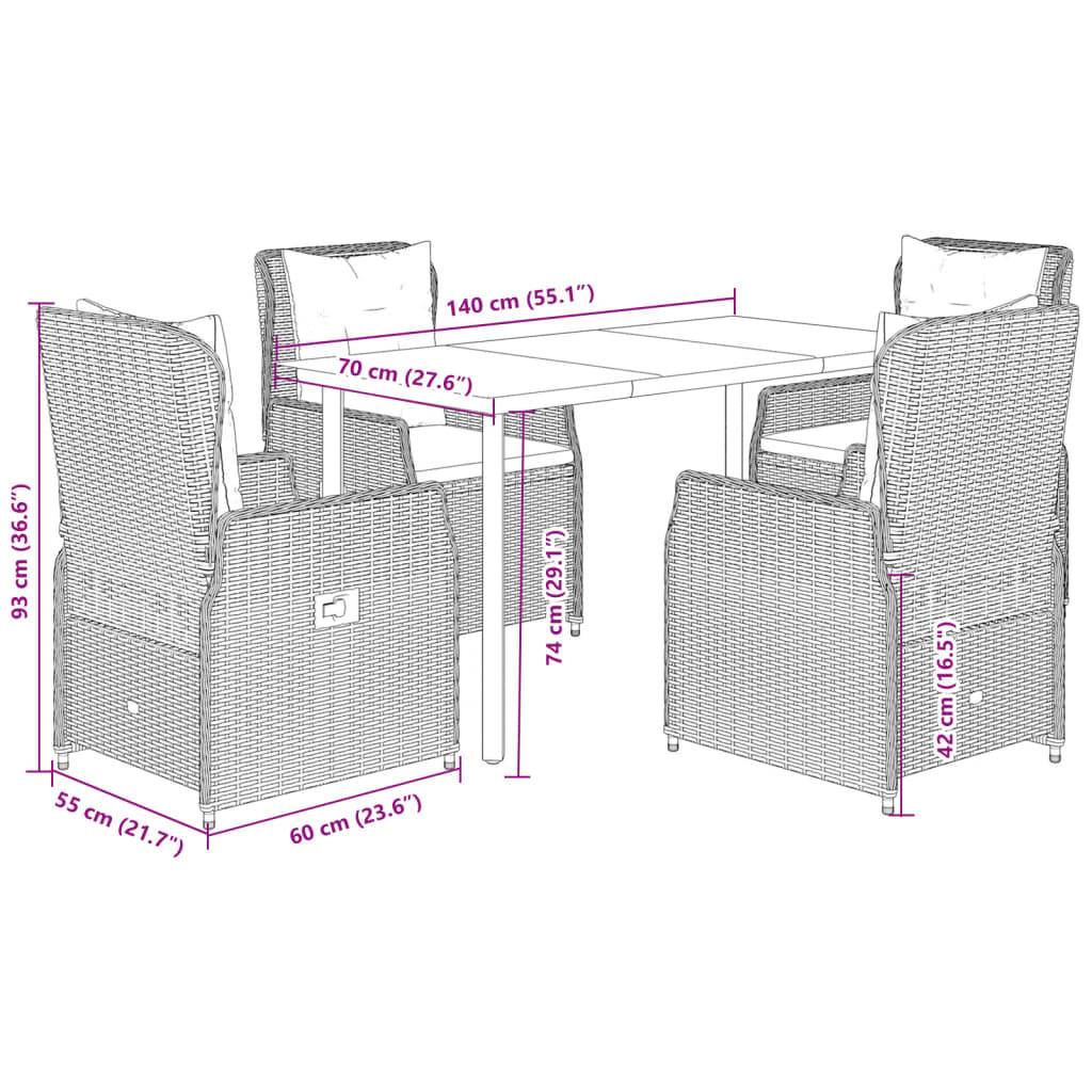vidaXL 5-tlg. Garten-Essgruppe mit Kissen Braun Poly Rattan