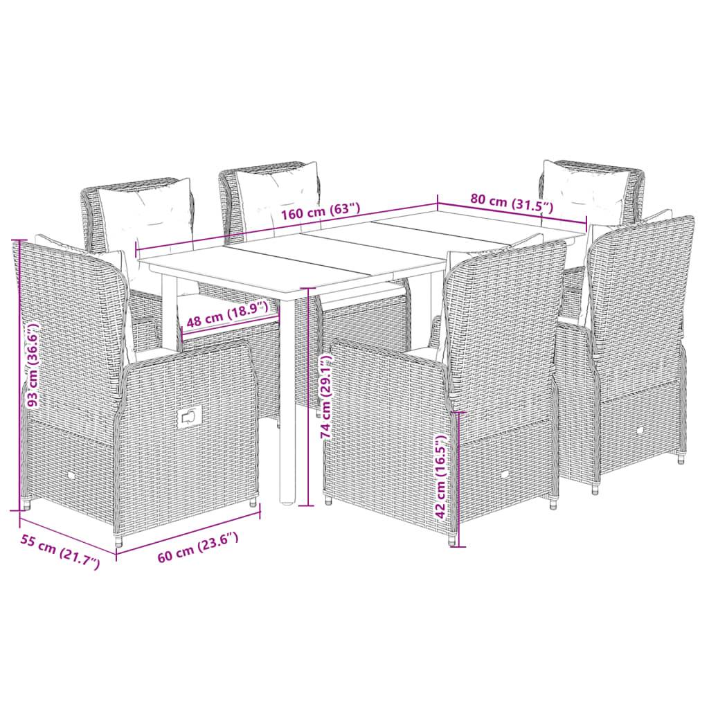 vidaXL 7-tlg. Garten-Essgruppe mit Kissen Schwarz Poly Rattan