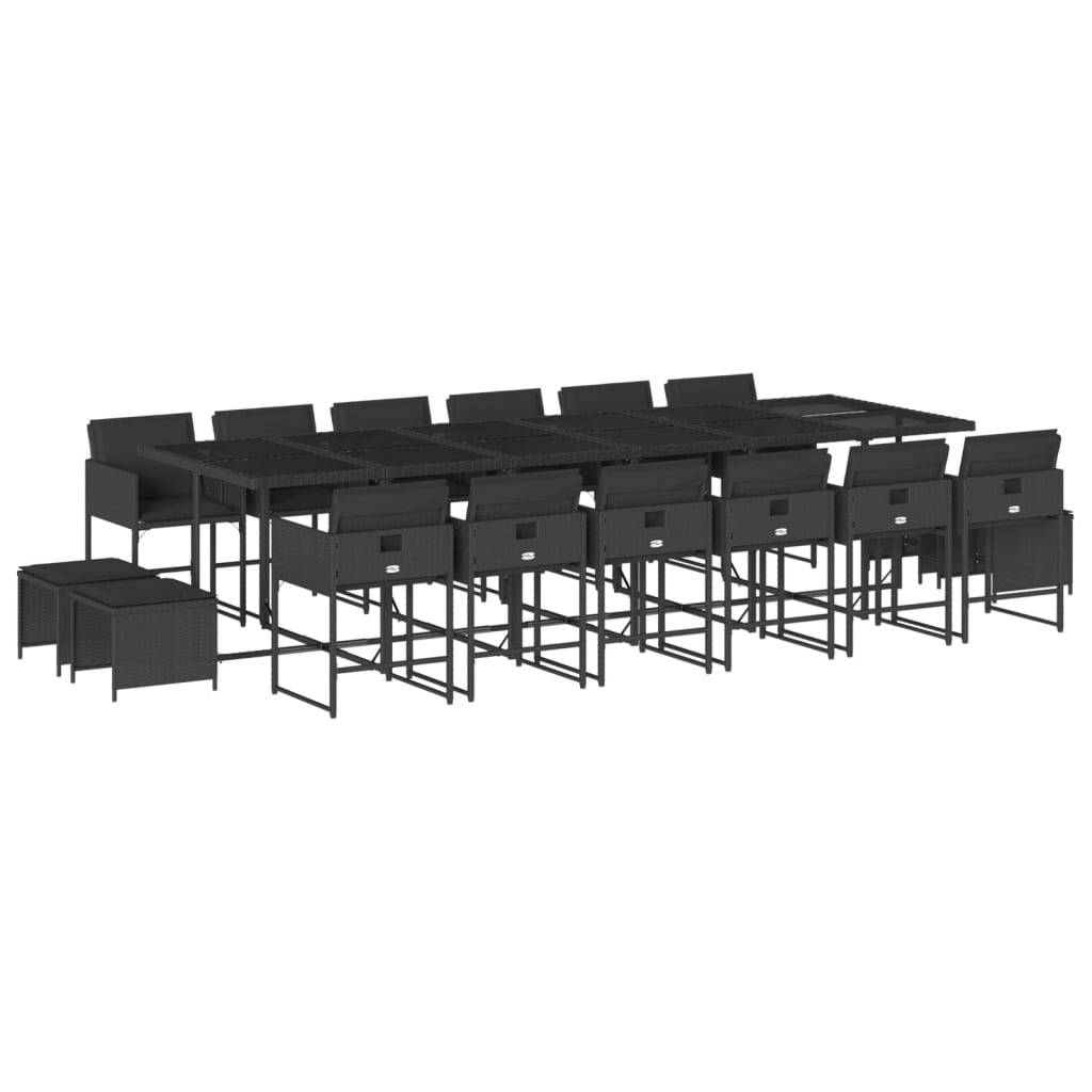 vidaXL 17-tlg. Garten-Essgruppe mit Kissen Schwarz Poly Rattan