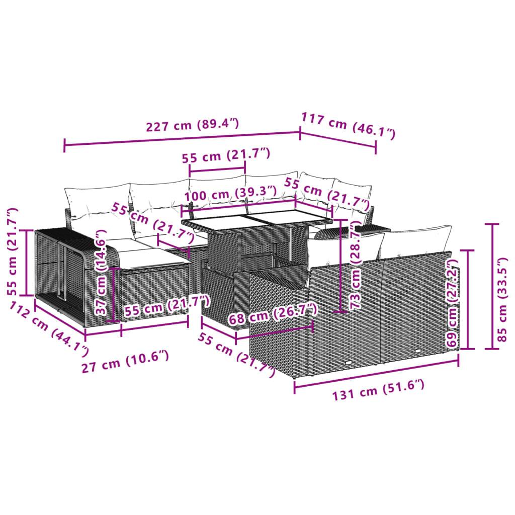 vidaXL 11-tlg. Garten-Sofagarnitur mit Kissen Schwarz Poly Rattan