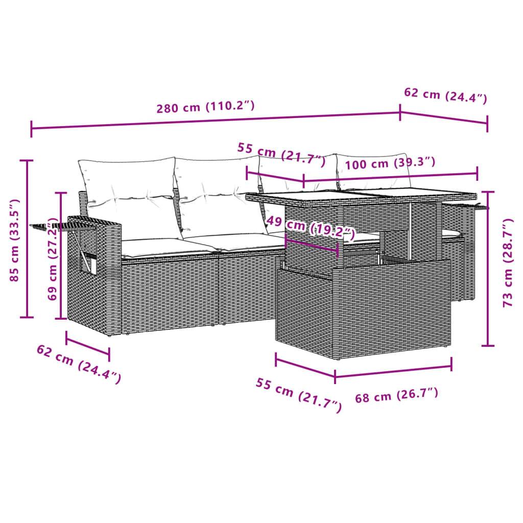 vidaXL 5-tlg. Garten-Sofagarnitur mit Kissen Schwarz Poly Rattan