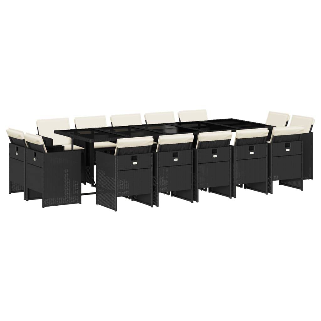 vidaXL 15-tlg. Garten-Essgruppe mit Kissen Schwarz Poly Rattan