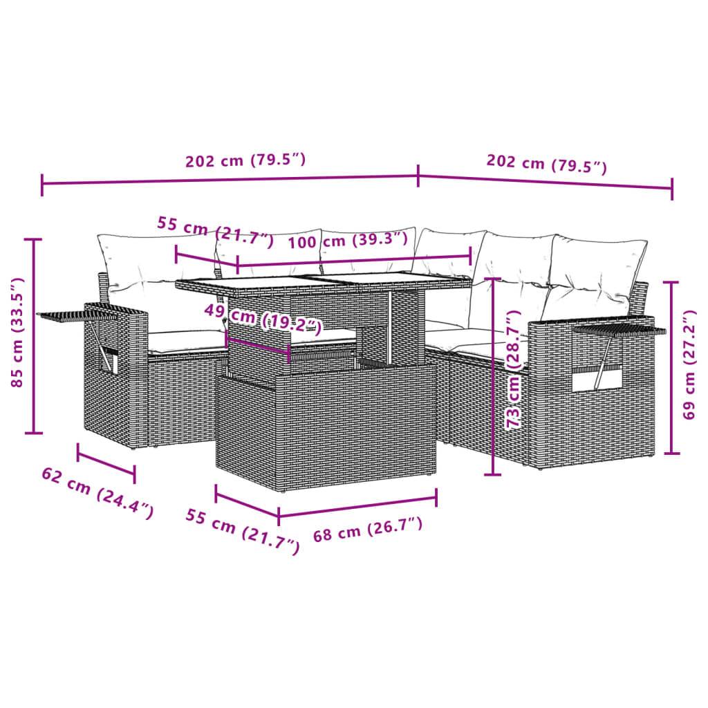 vidaXL 6-tlg. Garten-Sofagarnitur mit Kissen Schwarz Poly Rattan