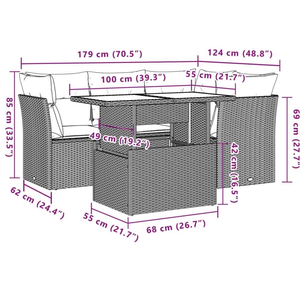 vidaXL 5-teiliges Gartensofa-Set mit Kissen, braun, Polyrattan
