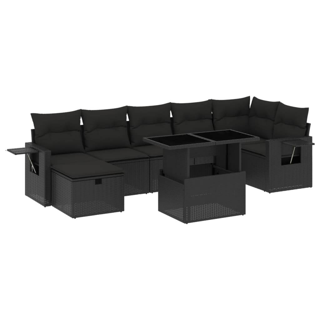 vidaXL 8-tlg. Garten-Sofagarnitur mit Kissen Schwarz Poly Rattan