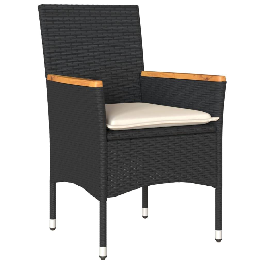 vidaXL 7-tlg. Garten-Essgruppe mit Kissen Schwarz Poly Rattan Akazie