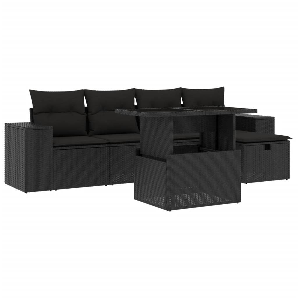 vidaXL 6-tlg. Garten-Sofagarnitur mit Kissen Schwarz Poly Rattan