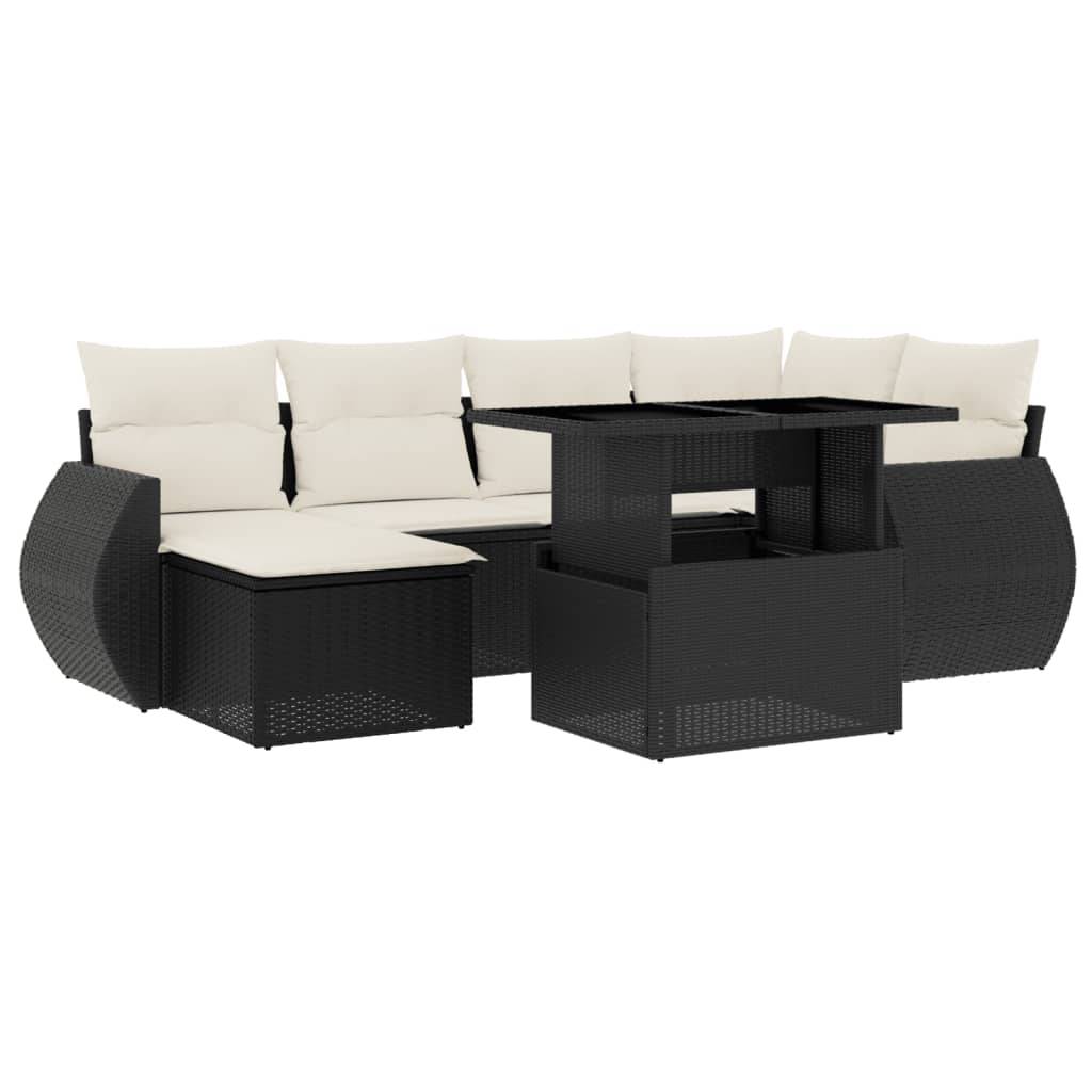 vidaXL 7-tlg. Garten-Sofagarnitur mit Kissen Schwarz Poly Rattan