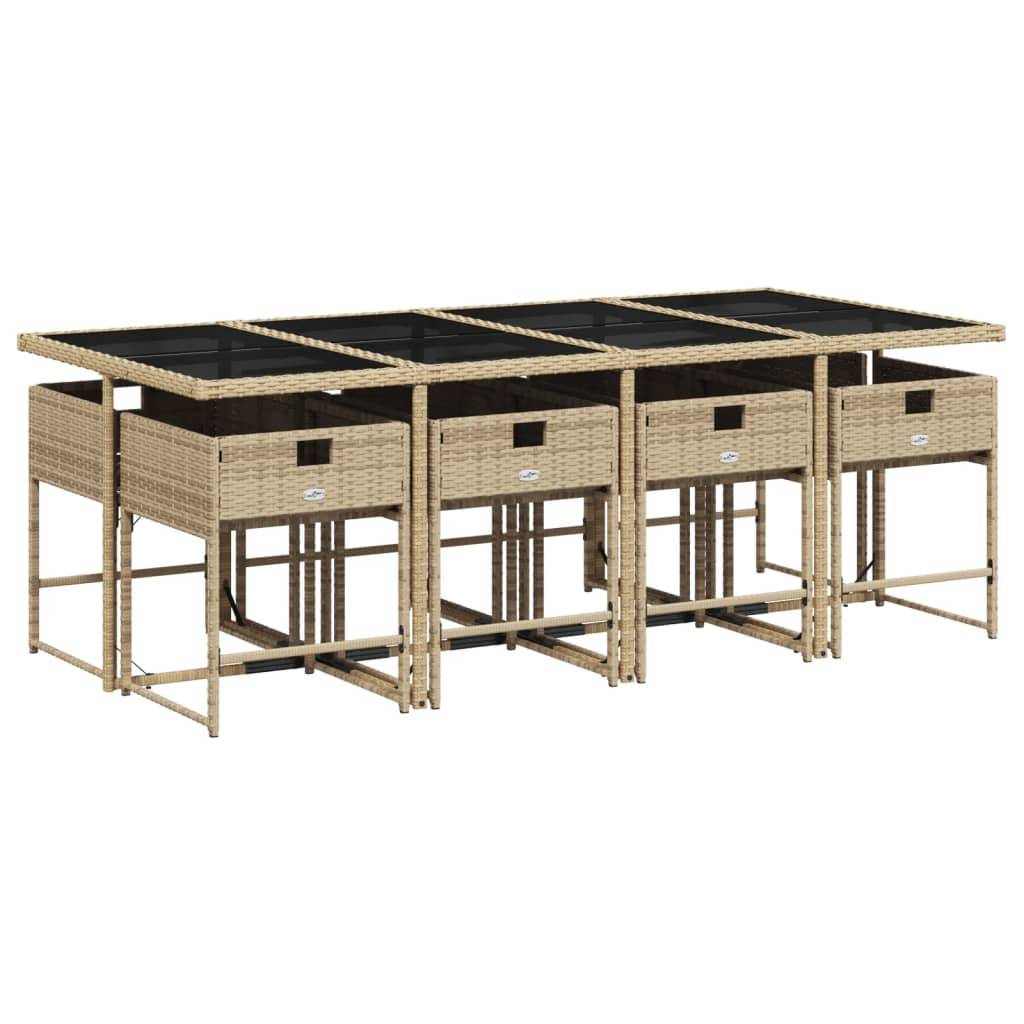 vidaXL 9-tlg. Garten-Essgruppe mit Kissen Beige Poly Rattan