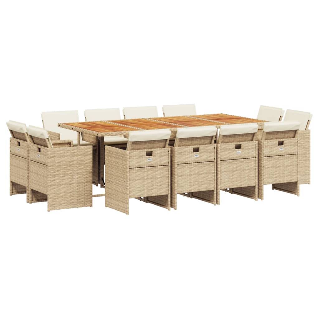 vidaXL 13-tlg. Garten-Essgruppe mit Kissen Beige Poly Rattan