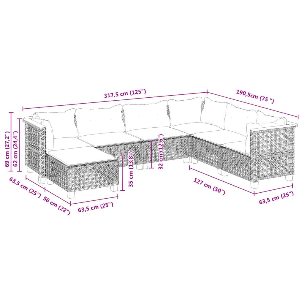 vidaXL 7-tlg. Garten-Sofagarnitur mit Kissen Schwarz Poly Rattan